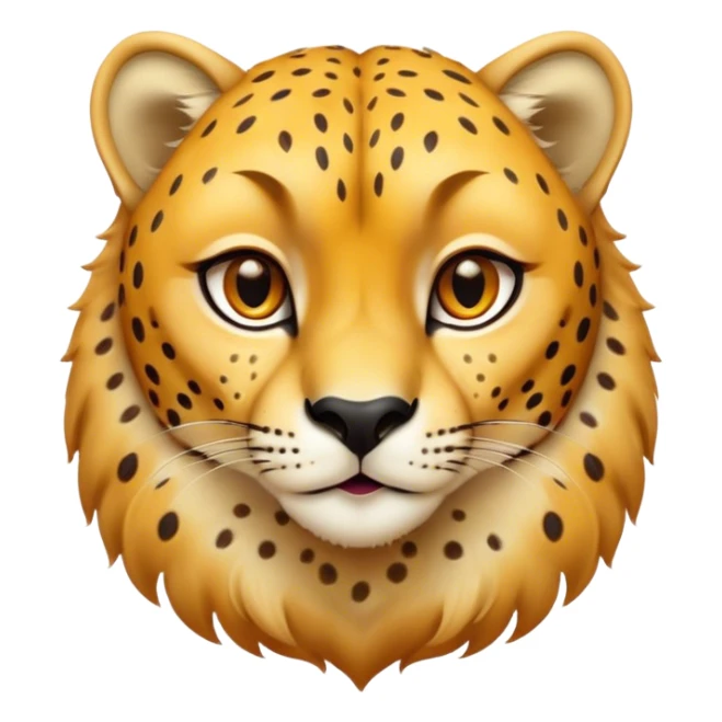 Cinematic Cute Cheetah Portrait Emoji, Head tilted playfully and inquisitively, featuring a glossy, golden spotted Fur with a natural sheen, round, sparkling amber eyes filled with curious mischief, Simplified yet irresistibly adorable features, highly detailed, glowing with a warm, friendly glow, high shine, affectionate and agile, stylized with a touch of savannah whimsy, bright and endearing, soft glowing outline, capturing the essence of a mischievous yet loving cheetah, so playful it feels like it could dash out of the screen and into your arms! sticker