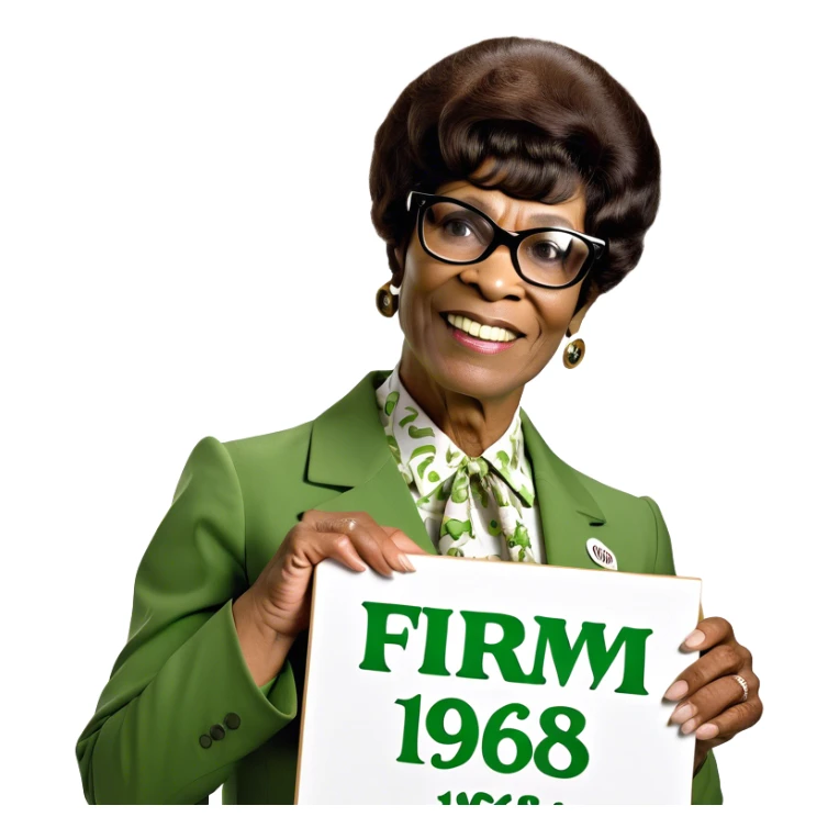 Shirley Chisholm holding a sign that say FIRM 1968 sticker