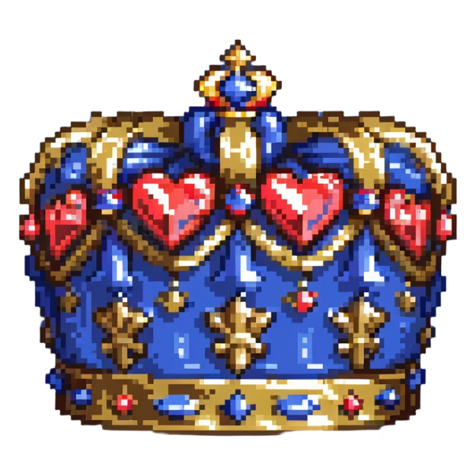 A royal blue king's crown with gold trim and red gems sticker
