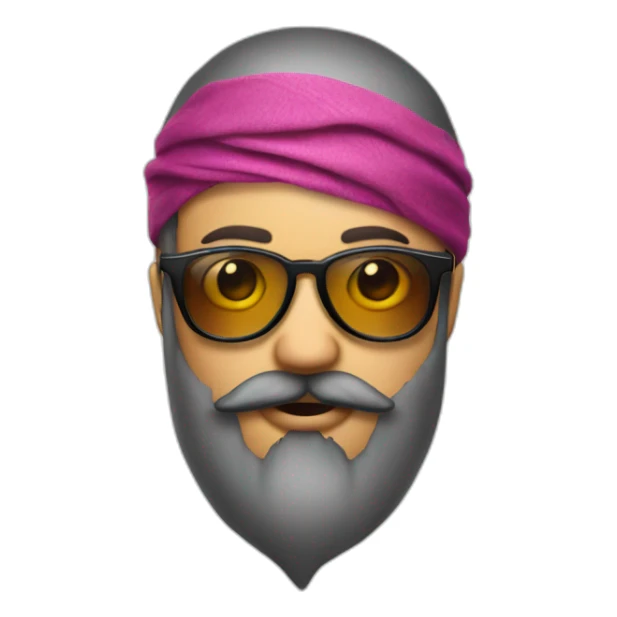 emoji sticking out tongue and closed right eye with gradient glasses, beard and bandana on head sticker