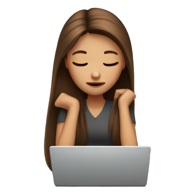 Exhausted brown straight hair girl working with laptop  sticker