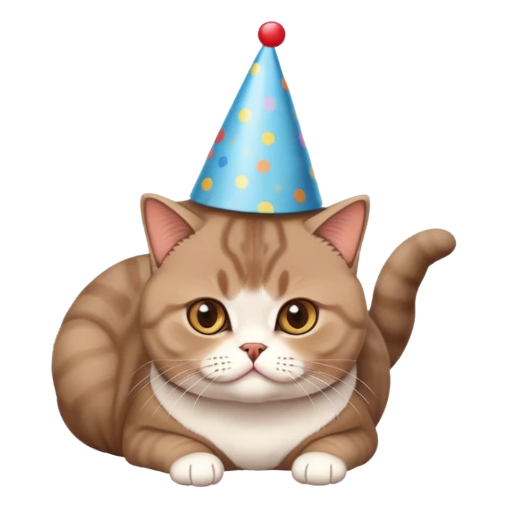 Brown british shorthair cat with birthday hat sticker
