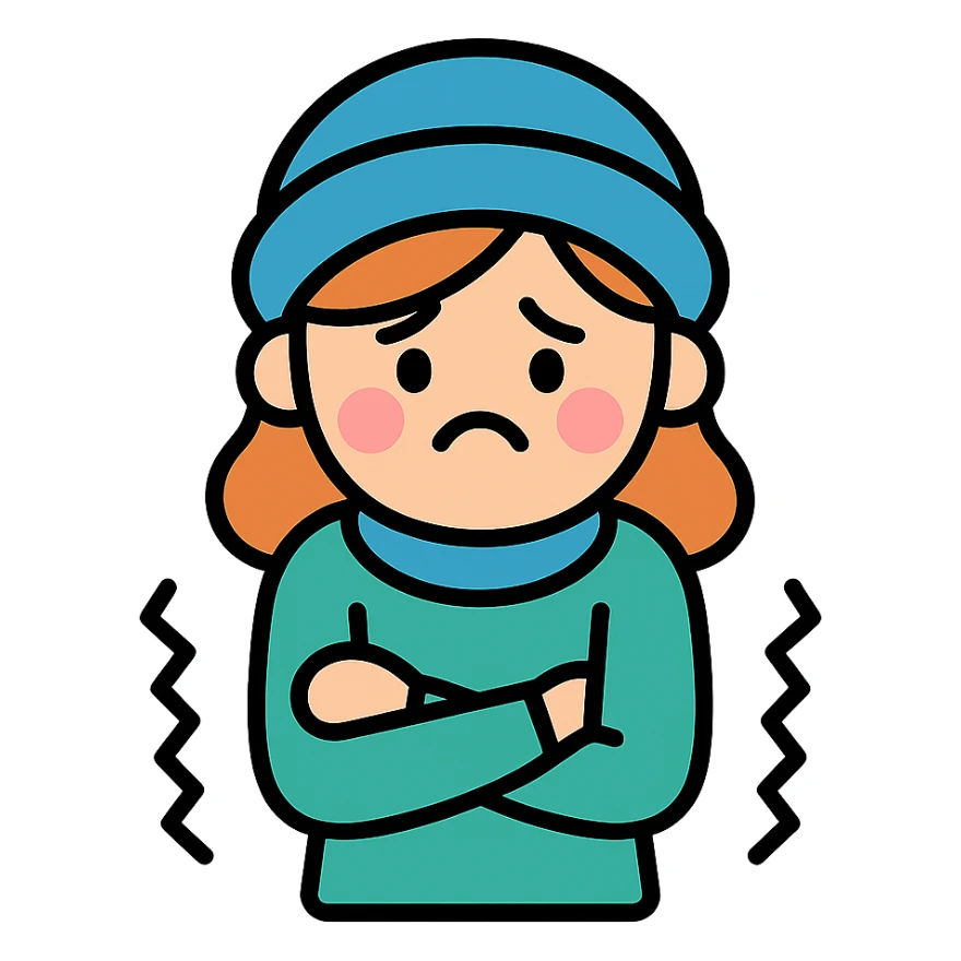 girl feeling cold, color outline style sticker