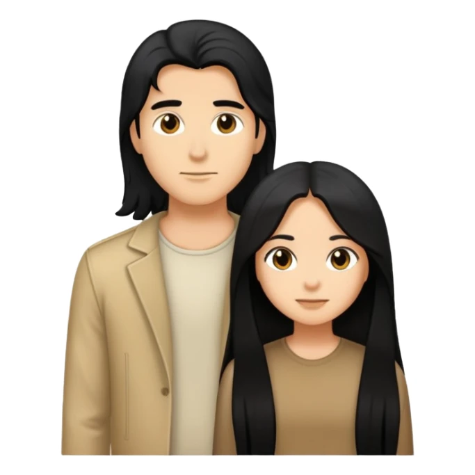 Tan boy long black hair light tan girl long black hair  sticker