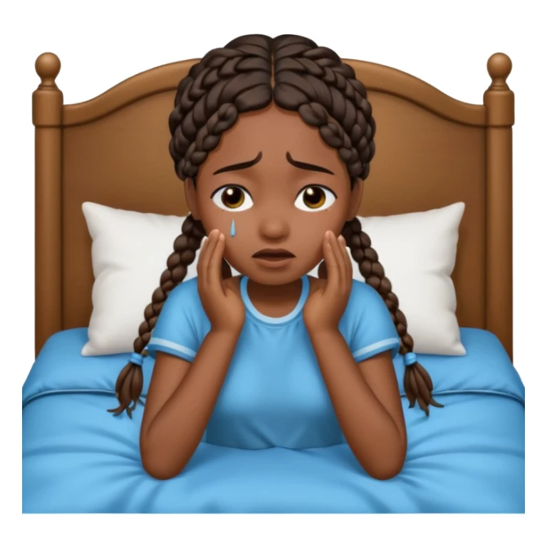 Black girl with braids in a big king size bed by herself crying sticker