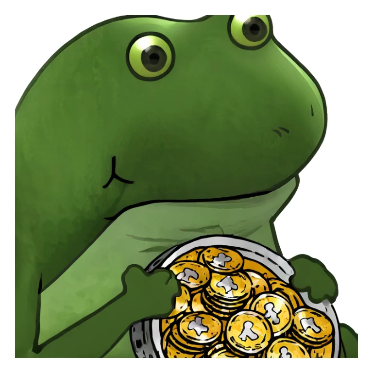 bufo frog (pepe) with a pile of coins sticker