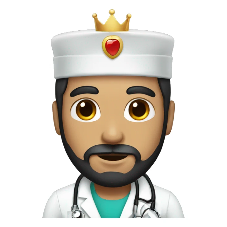 male doctor with black beard and a crown sticker