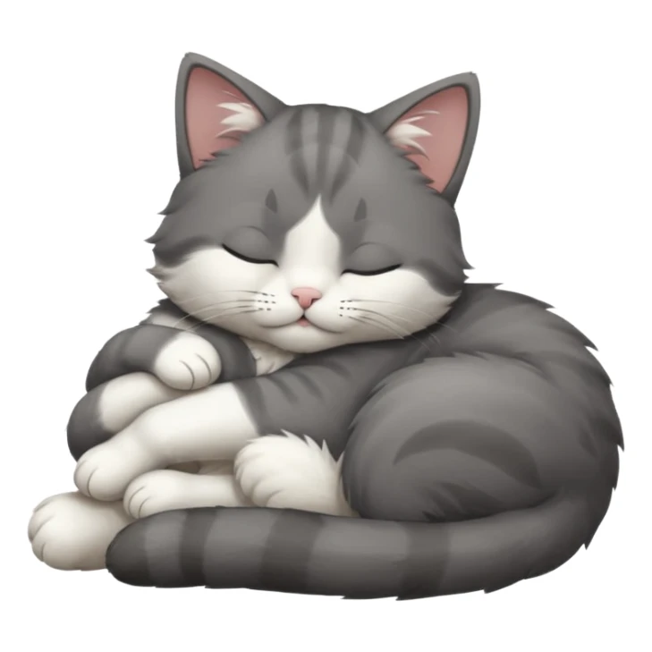 dark grey and white small cat with closed eyes, leaning his head on his paw while leaning on his elbow lying down sticker