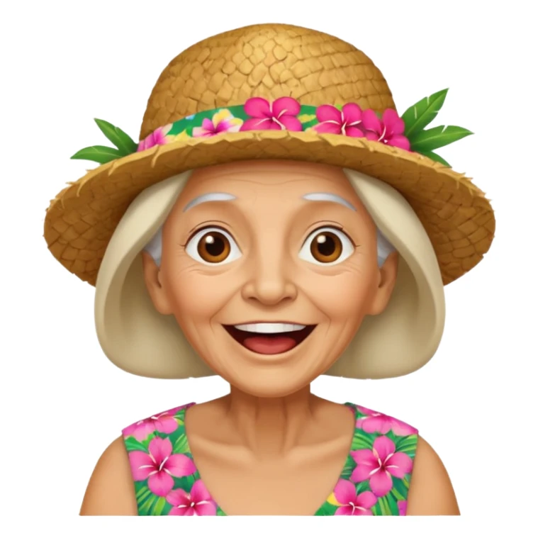 excited old woman wear Hawaii's hat version sticker