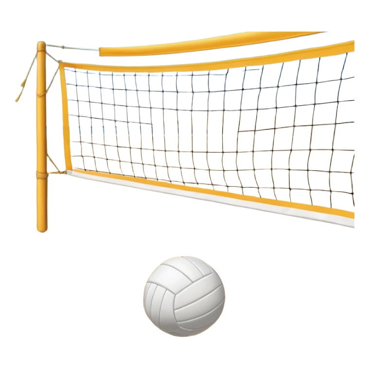 A close-up volleyball net with a ball hovering above it, set against the backdrop of a sandy volleyball court. The scene highlights the tension of an impending play, with the court lines clearly visible and a bright, sunny atmosphere surrounding the action. sticker