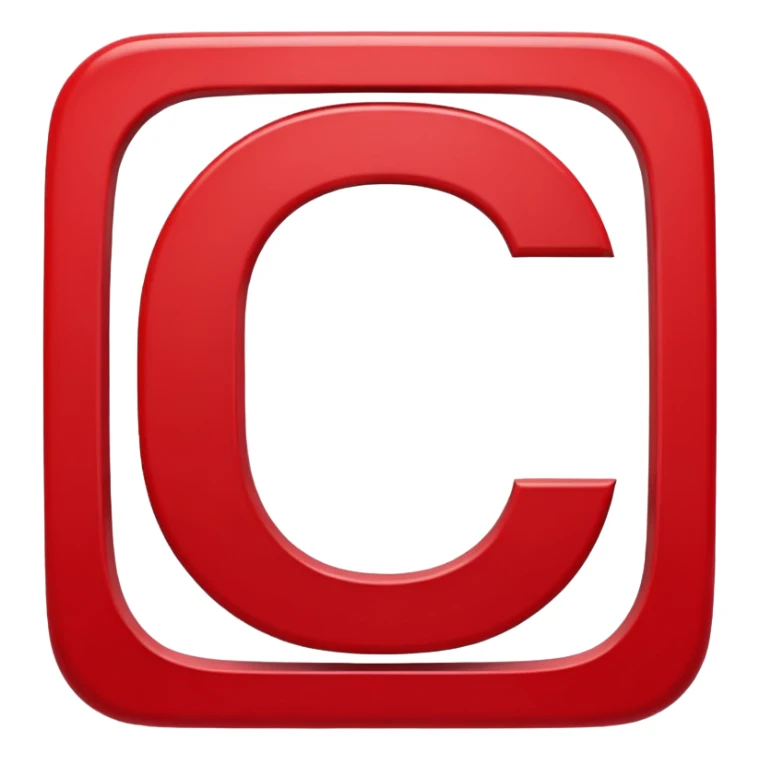 A bold white capital letter C inside a red rounded square, flat emoji design, shiny light reflection, in the same style as the 🅱️ emoji, transparent background, the letter C is large and centered sticker