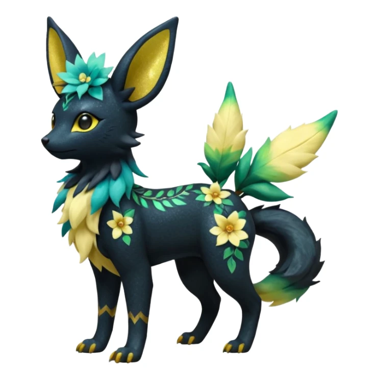 Multicolored sparkly light realistic pretty cool elegant realistic flowery exotic Trico-Bolthund-Electrike-Luxray-Umbreon-Leafeon-hybrid, full body sticker