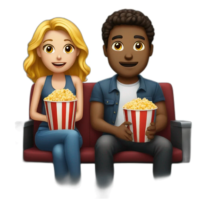 two beautiful people watching movie at the cinema, dark background sticker
