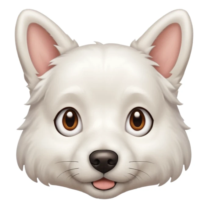 a completely white dog with brown eyes, a long, medium-sized body, and ears with small brown specks on them. sticker