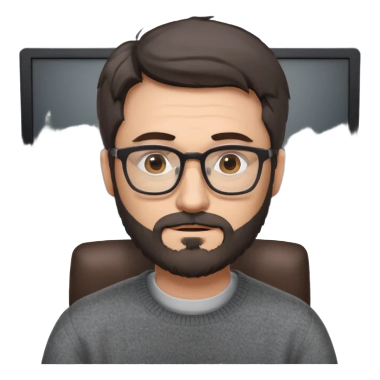 Profesor de pelo gris marrón oscuro con gafas un poco de barba jersey gris y un ordenador los óleos son marrones sticker