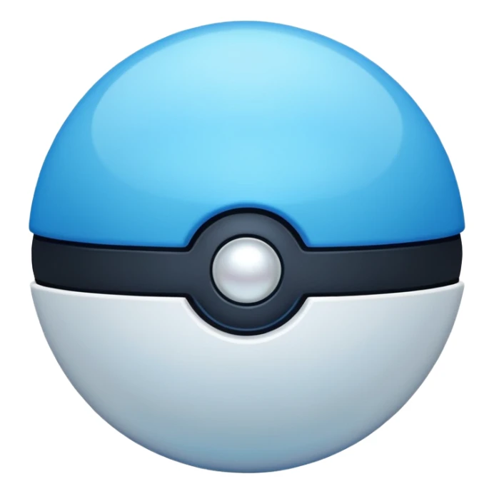 blue pokeball emoji, top half is a more saturated blue, bottom half is white, black stripe, with a white sheen, with a pearlescent finish, with a neon glow effect sticker