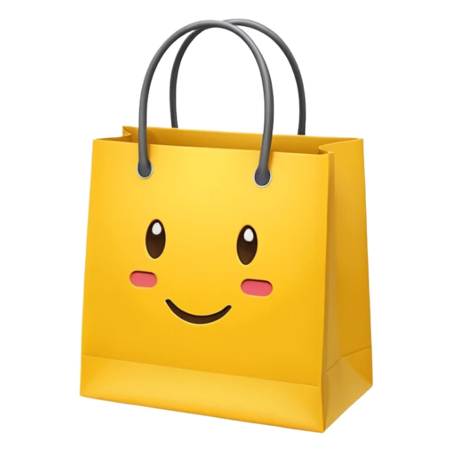 Turn this yellow shopping bag into a single flat emoji.
Keep the bag shape and yellow color.
Remove all text and details.
Simple, cute, Apple-style emoji.
Transparent background. sticker