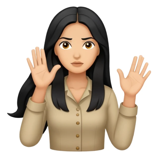 Hispanic woman with long hair, determined, one hand out motioning to stop sticker