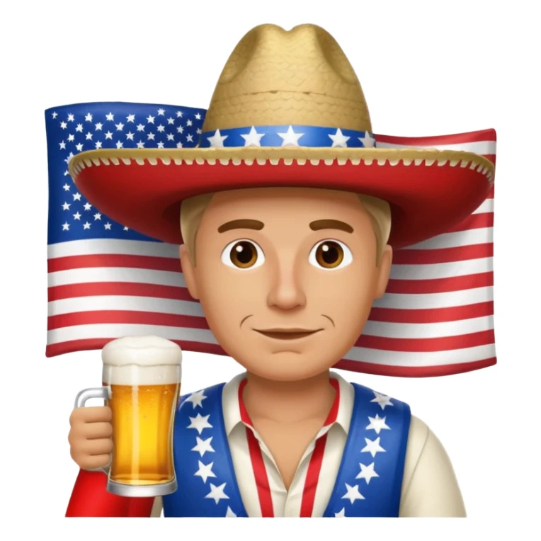 White man with an American flag sombrero drinking a beer sticker