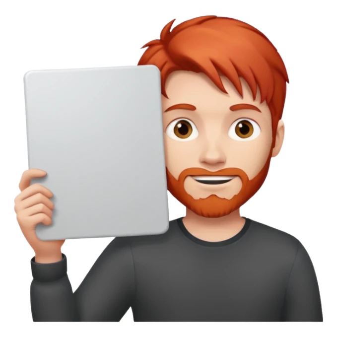 A red hair guy holding a large blank sign sticker