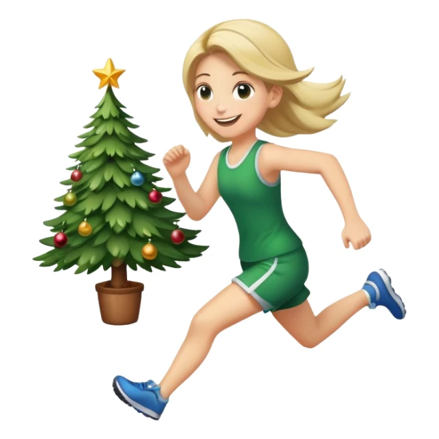 girl running with christmas tree sticker