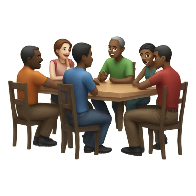 6 people sitting either side of a square table sticker