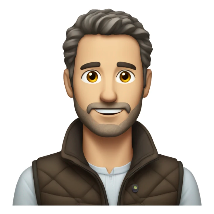 a white man with dark brown hair and stubble in a gilet  sticker