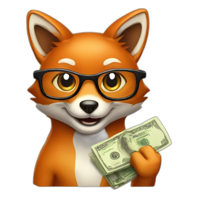 Smiling-Fox-with-glasses-and-Money-sack sticker