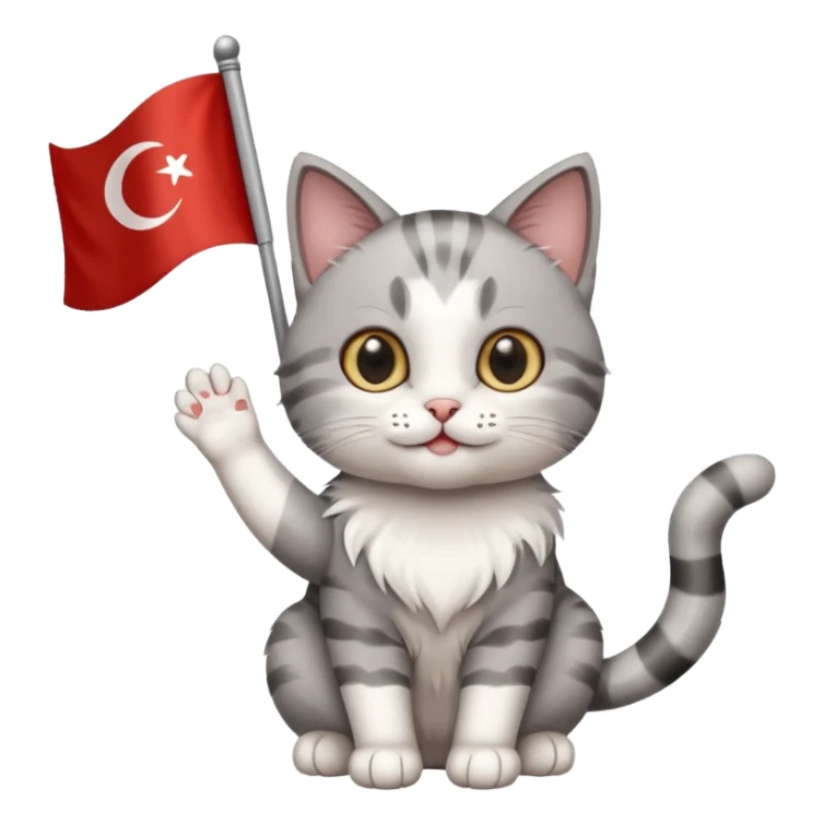 Rengi gri beyaz olan türk bayrağı sallayan kedi sticker
