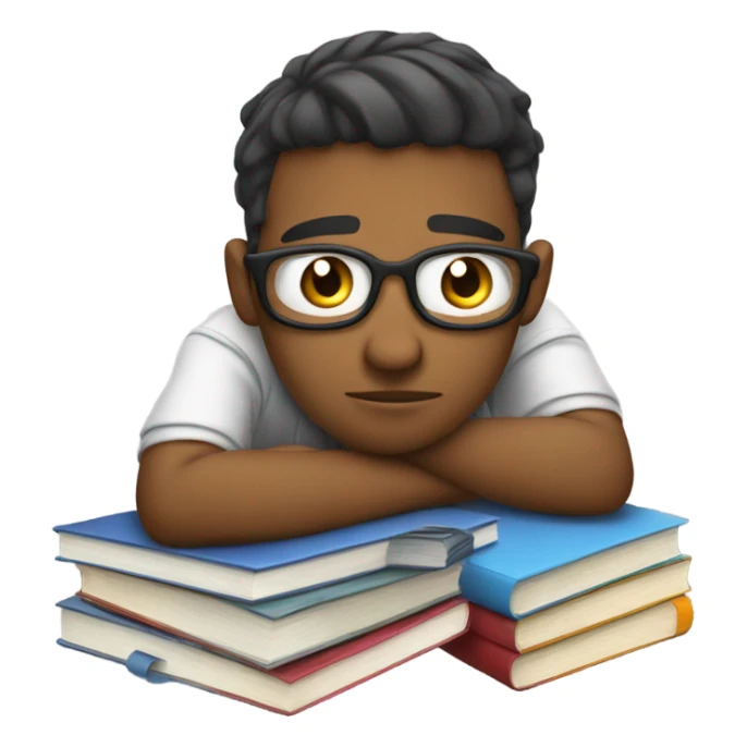 bored student leaning on hand books sticker