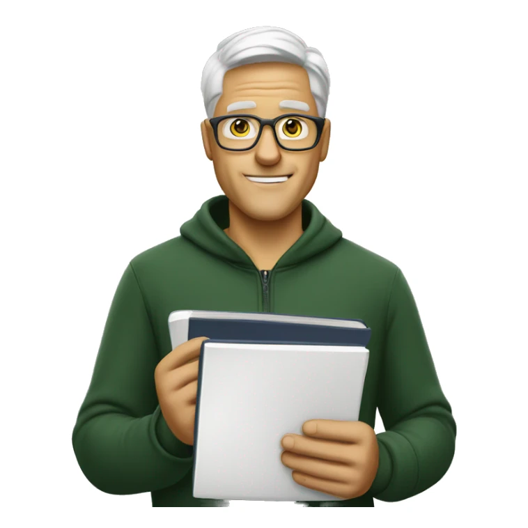 white soccer coach with eyeglasses holding a notebook sticker