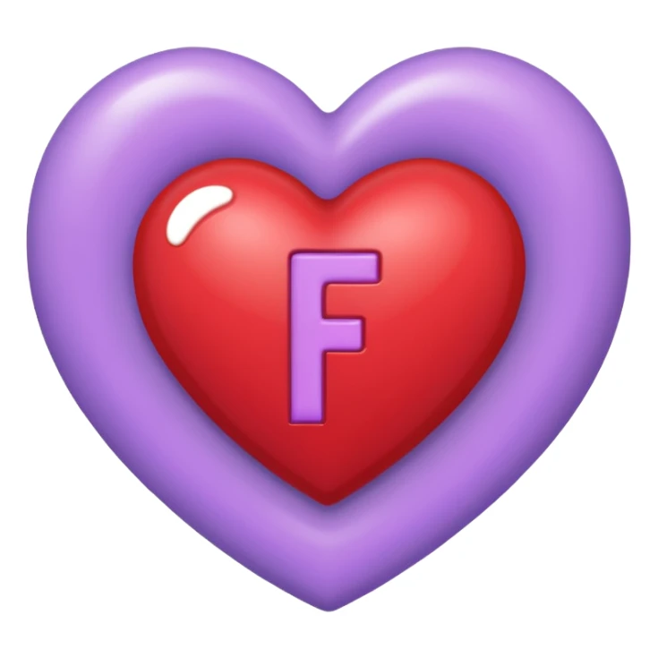 un corazon rojo CON LA LETRA F EN EL CENTRO DE COLOR LILA sticker