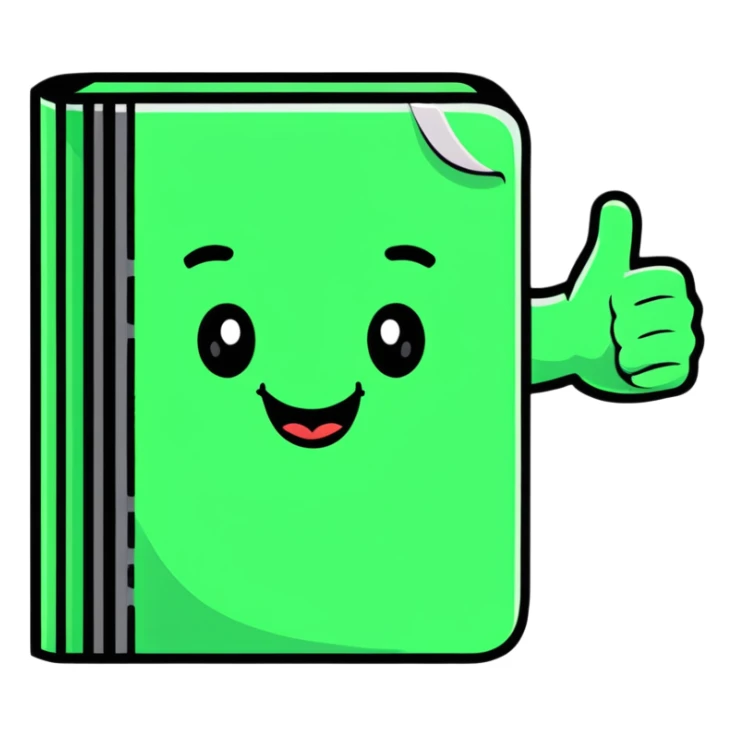 a little book smiling and giving a thumb up sticker