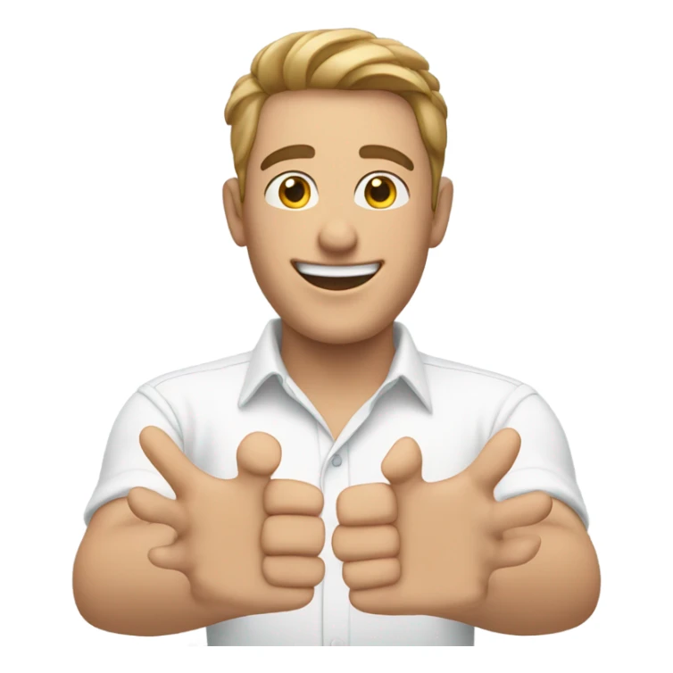 happy guy in white shirt with 4 hands sticker