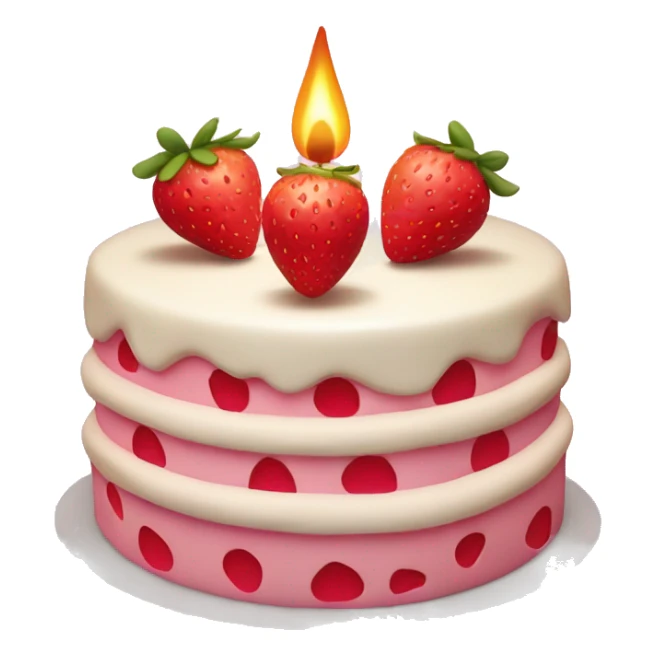 Pink strawberries and cream birthday cake with a candle sticker