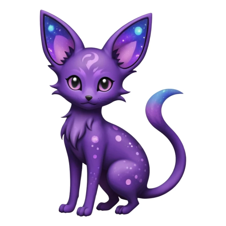 Obsidian Black Iridescent Deep-Violet Cosmic-Speckled Nebula-Marked Espeon-Noibat-Purrloin-hybrid-creature (full body) sticker