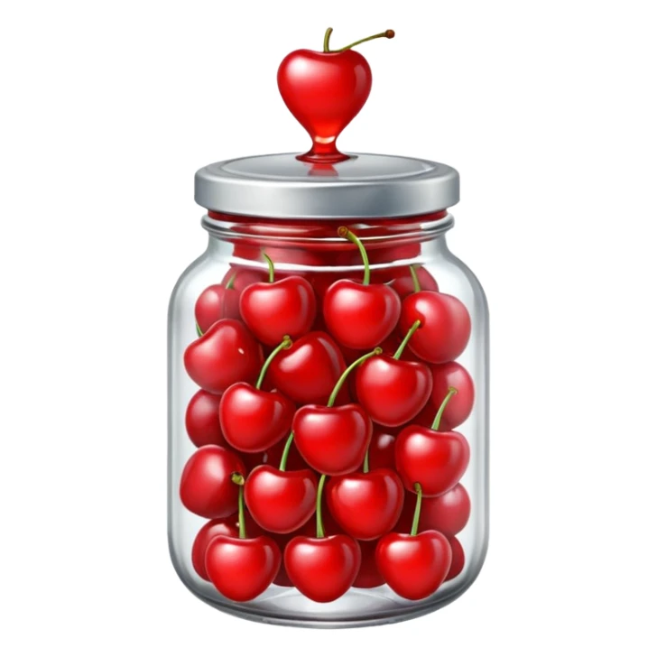 Realistic glass jar with silver metallic lid filled with maraschino cherries inside of it. sticker