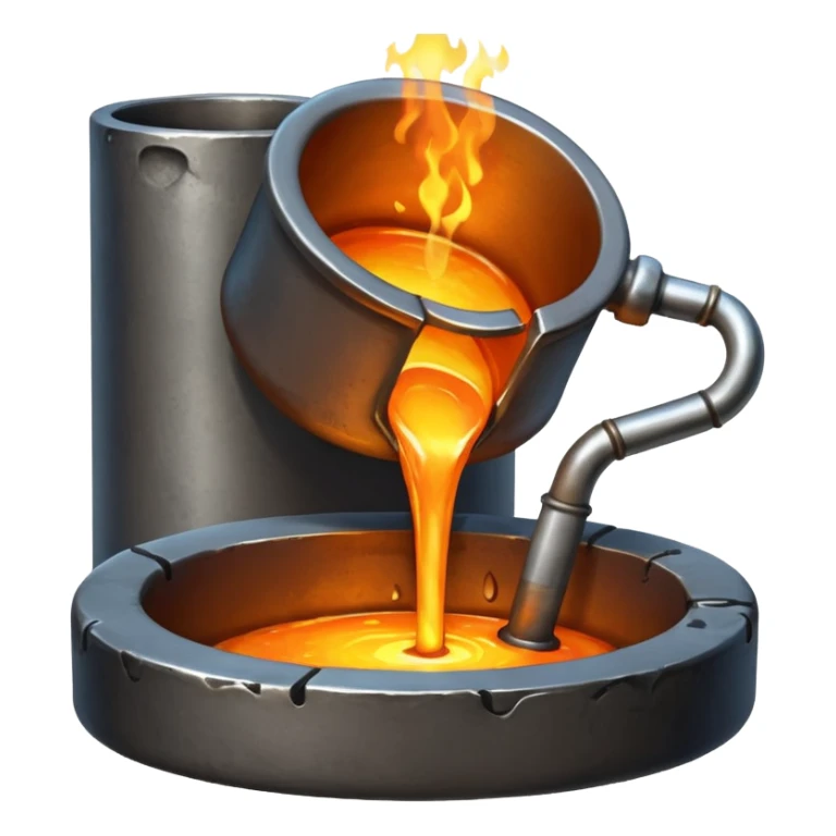 The crucible pours out metal, factory. sticker