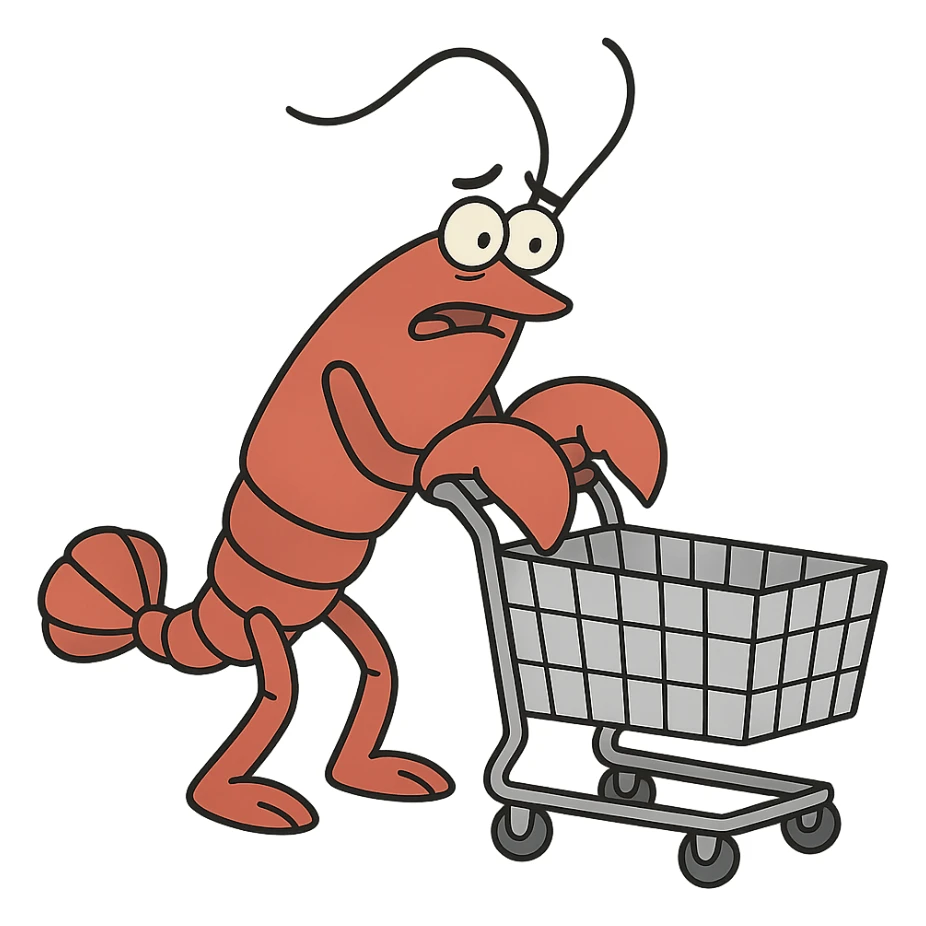 lobster pushing a shopping cart, transparent background sticker