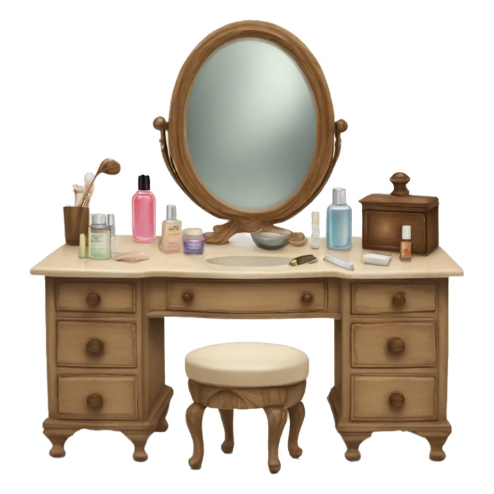 Antique vanity with mirror and skincare products laid out  sticker