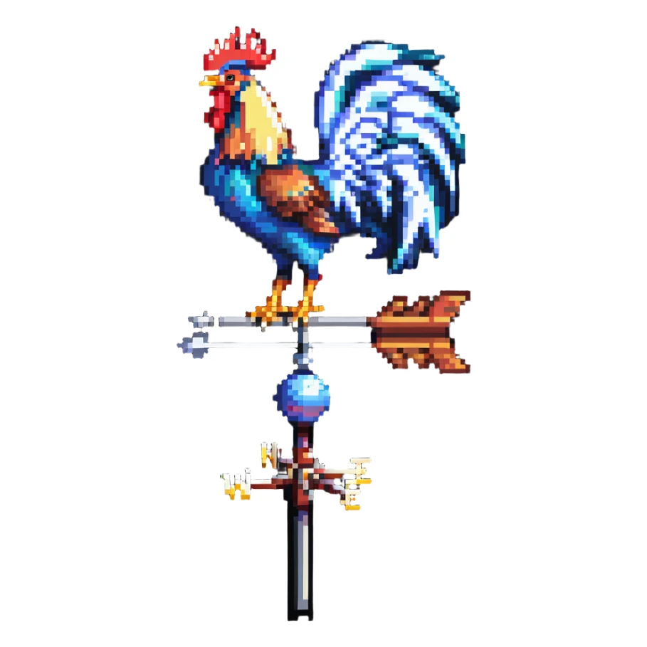 weathervane with rooster in pixel art style sticker