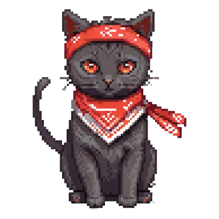 a little black socks cat with two uzis and a red bandana, he's just blasting!
 sticker
