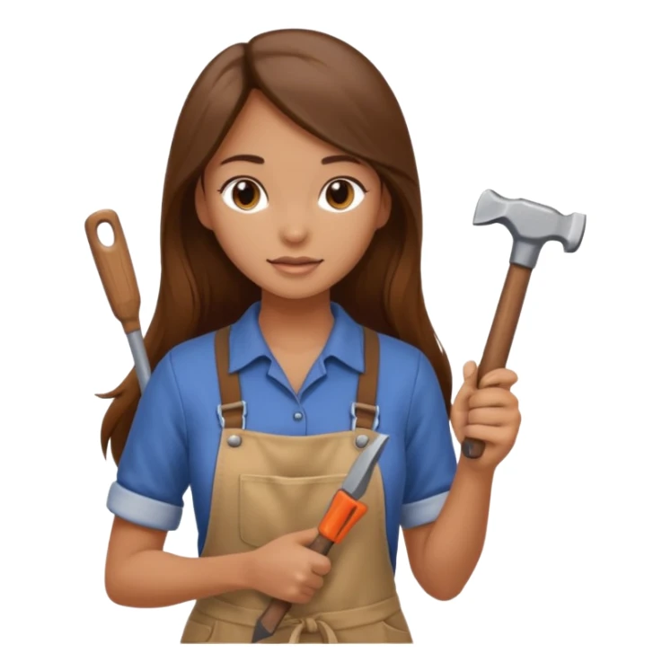 beautiful girl with long brown hair constructing new kitchen sticker