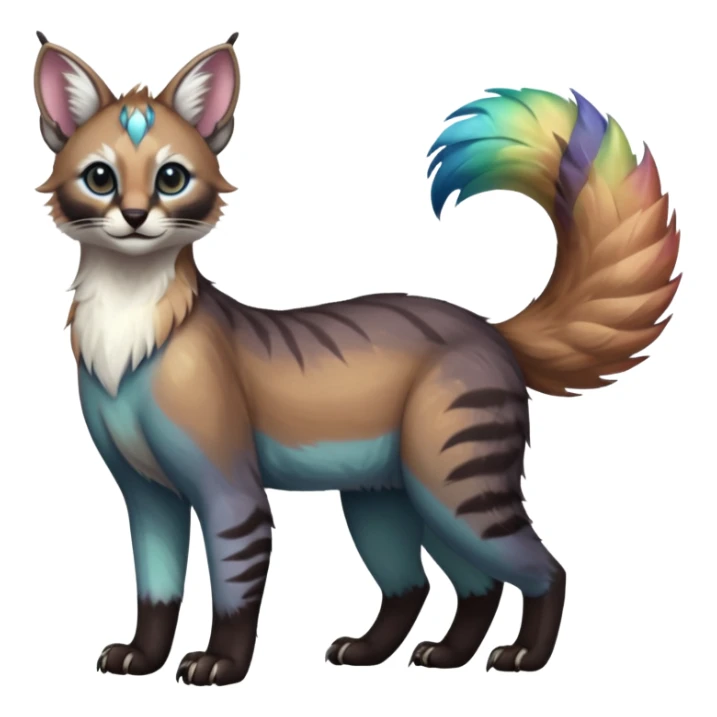 Colorful dark tropical iridescent pastel white glorious divine exotic cute cool beautiful shiny beautiful fantasy-caracal-civet-genet-sergal-vernid-Gryphon-Cacomistle-Trico-oncilla-animal-Fakémon-hybrid-fursona (full body) sticker