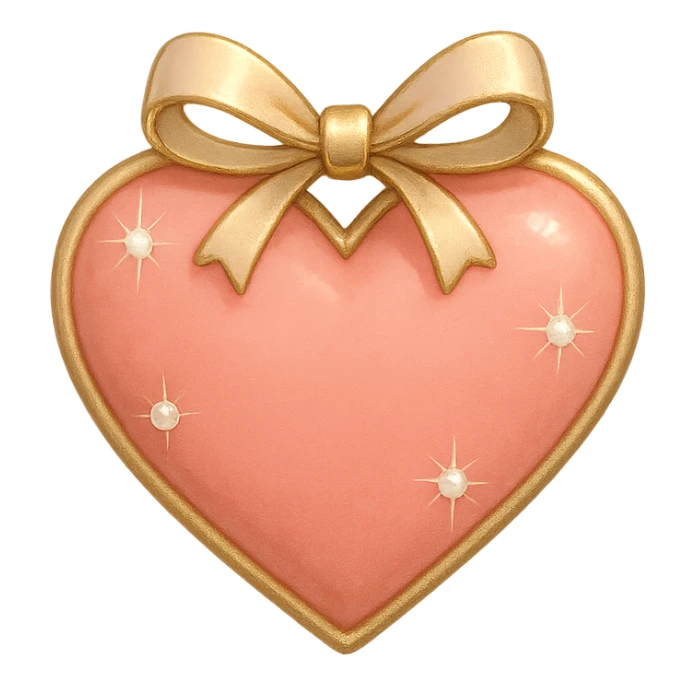 tiny red heart with a bow, pastel red enamel, sparkling gems, soft glowing effect sticker