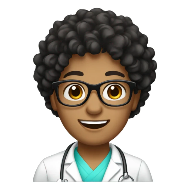 Dental assistant, black curly hair, brown eyes, black glasses  sticker