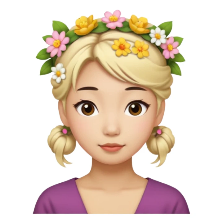 asian woman blonde flower crown with hair bun sticker