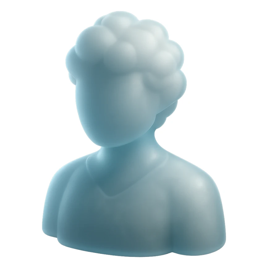 A person from the shoulders up, entirely composed of fluffy, convex white clouds. sticker