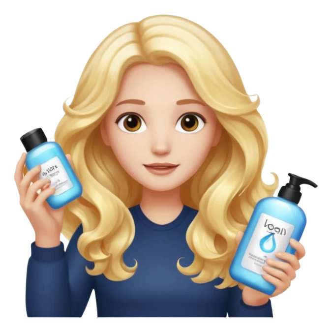 menina branca com cabelos longos ondulados cuidando dos cabelos e brilho ao redor sticker