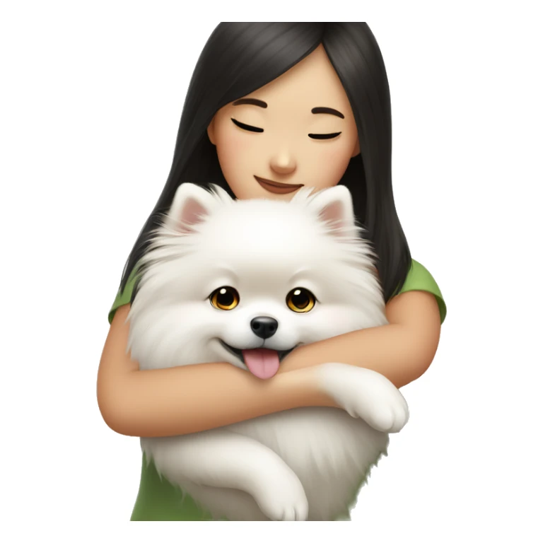 Chinese girl hug white Pomeranian sticker
